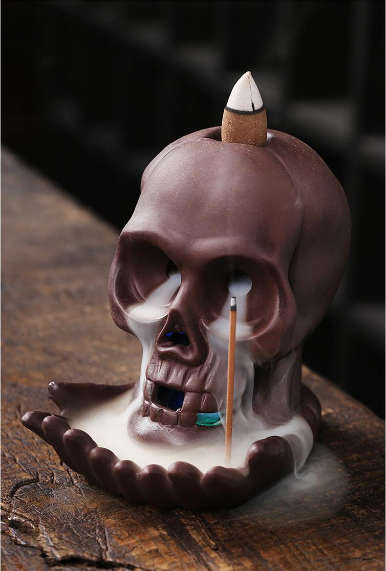 Skull Head Halloween Home Decoration Backflow Incense Burner