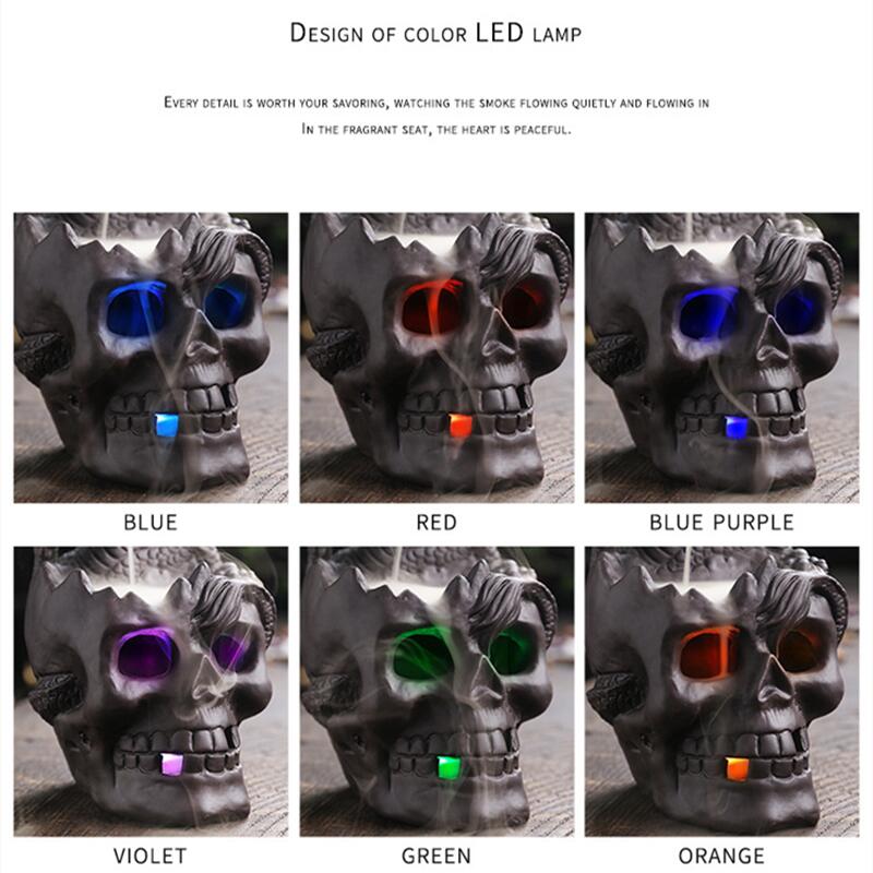 Skull Head Halloween Home Decoration Backflow Incense Burner