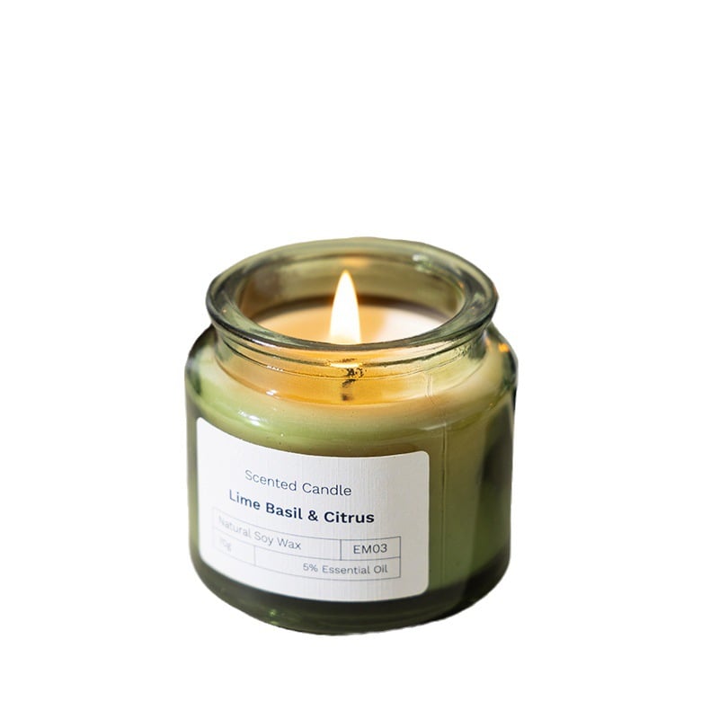 Wood Stoppered Green Glass Soy Wax Scented Candle