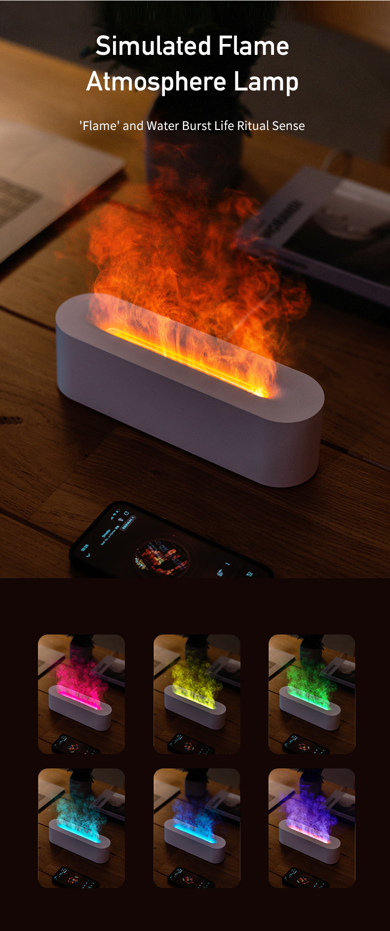 Innovative Simulated Ice Fire Cold Flame Essential Oil Diffuser 150ml Heavy Mist Air Humidifier Colorful Atmosphere Light